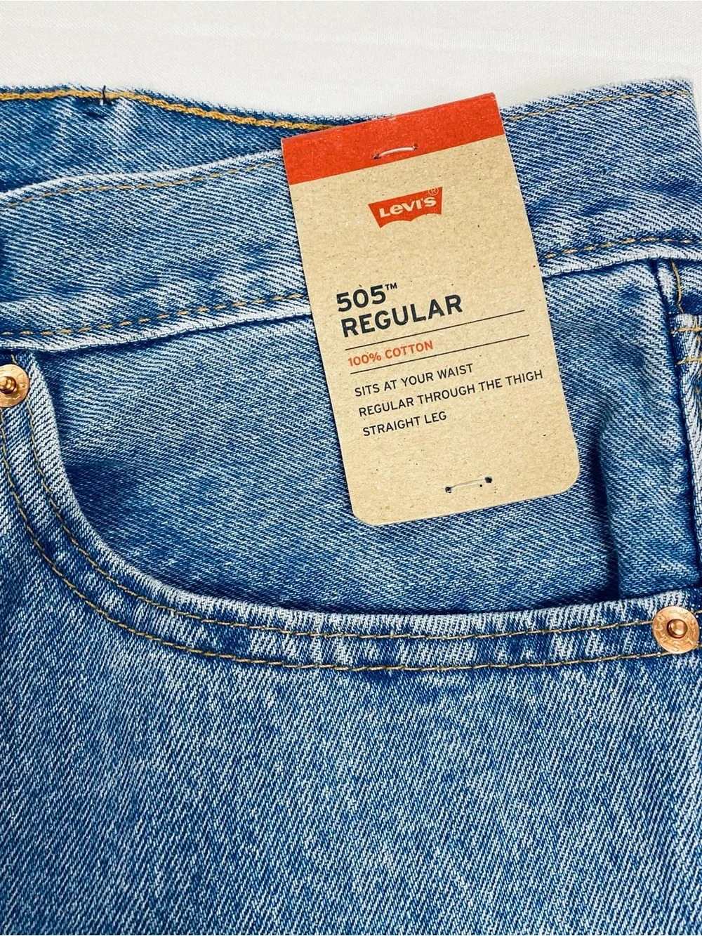 Levi’s 505 Regular Fit Jeans Mens 44x30 Medium Wash Blue 100% Cotton NWT